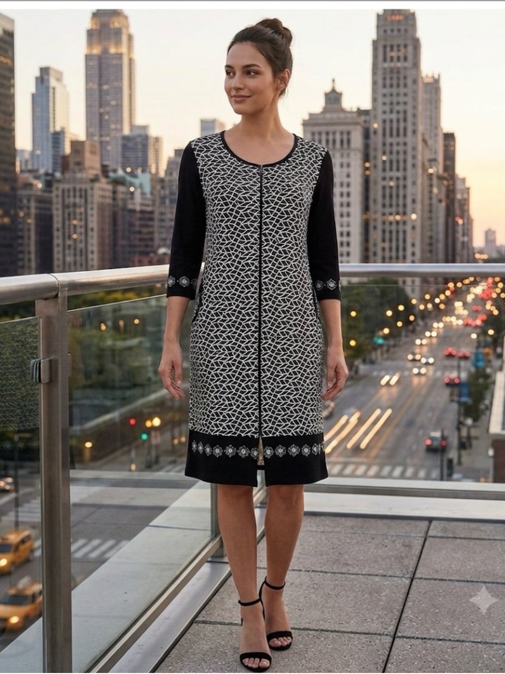 Romeo & Life  Women’s Black & White Geometric Midi Dress Size XL